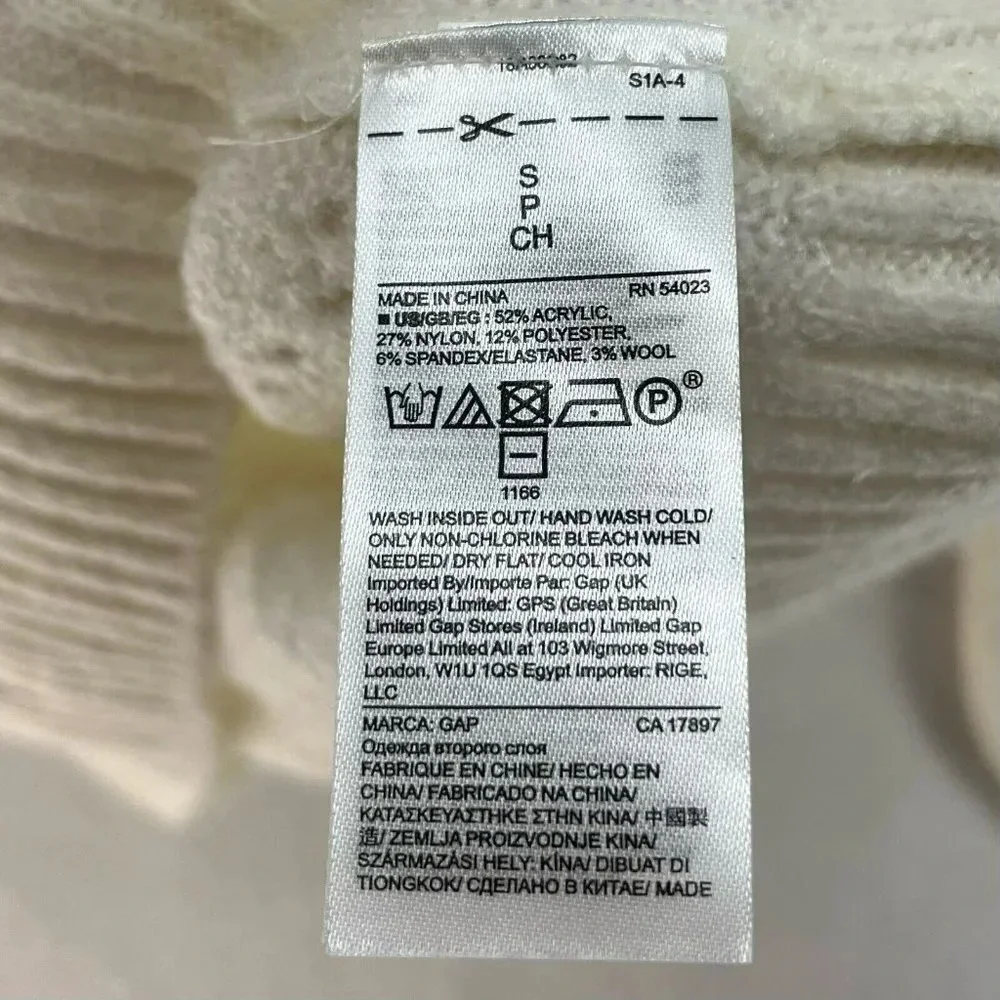 GAP Sweater Women's S Beige Cable-Knit Pointelle Crew Neck Ribbed Balloon Sleeve - Picture 12 of 13